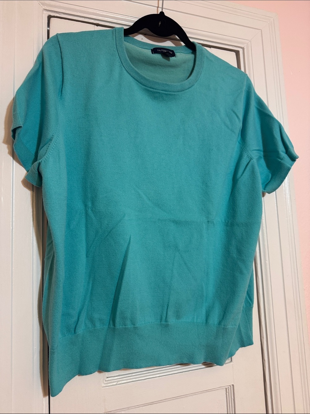 Lands' End Teal Twinset: Crewneck Sweater with Button-Front Cardigan - Picture 4 of 4